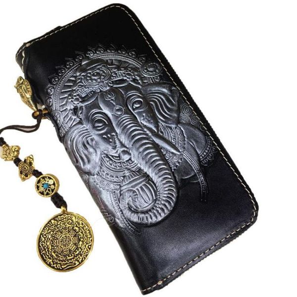 

yourseason boys luxury wallet card holder handmade leather carved men 2021 retro long cowhide wallets casual phone purse, Red;black