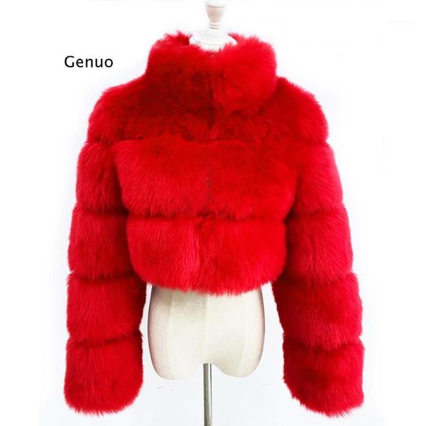 

women's fur & faux 2021 women fashion stand-up collar coat winter warm fluffy jacket female coats plus size abrigo mujer, Black