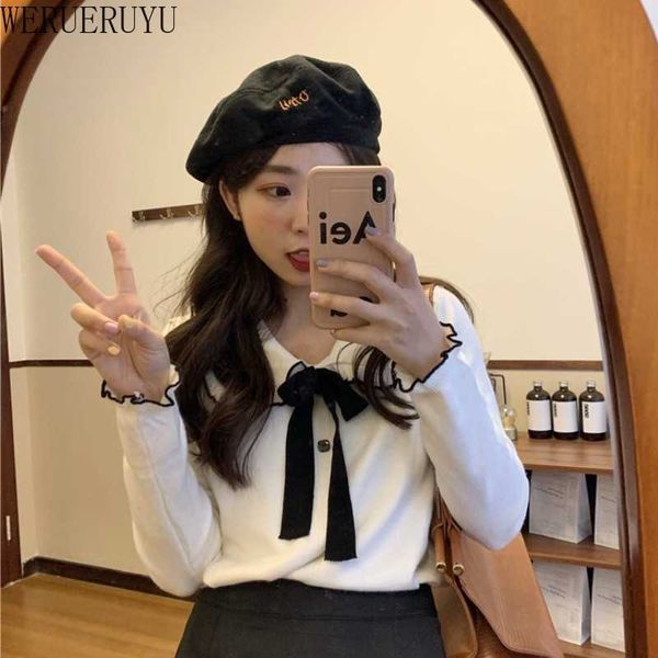 

werueruyu doll collar sweater women pullover long sleeve fashion bottoming sweaters jumper 210608, White;black