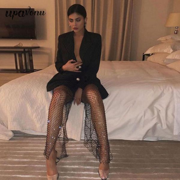 

women's pants & capris scalable shiny diamond mesh women summer hollow transparent long club party 2021 disco, Black;white