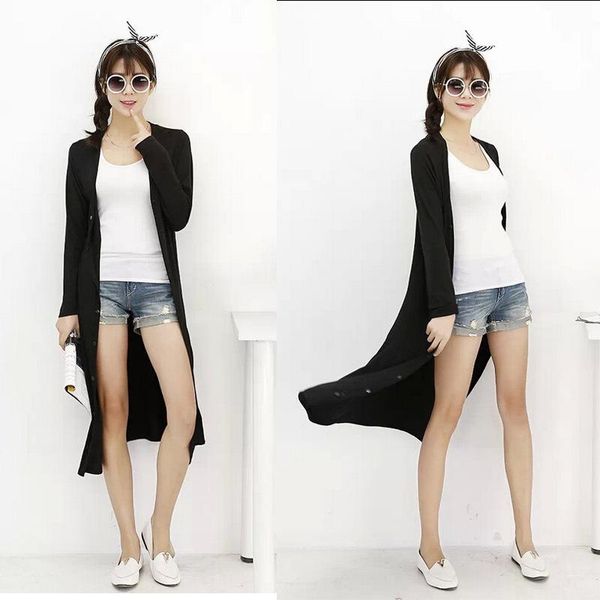 

women's jackets 2021 spring and autumn korean-style candy-colored long long-sleeve button down sunscreen shawl cardigan, Black;brown