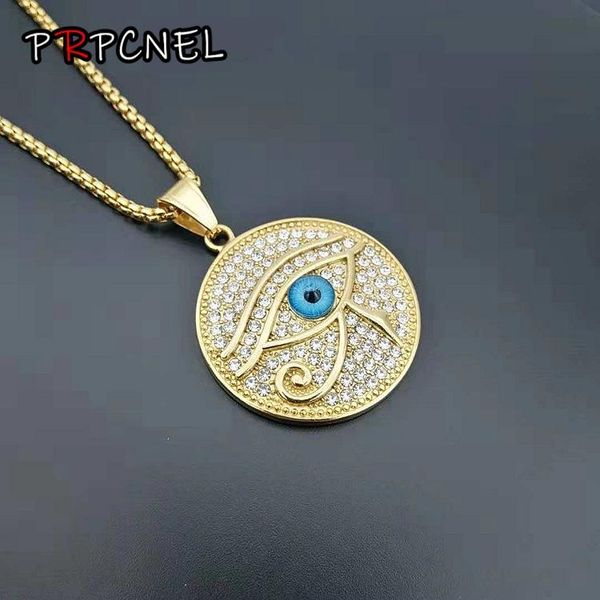 

pendant necklaces round the eye of horus with zircon for women and men gold color stainless steel punk jewelry drop, Silver