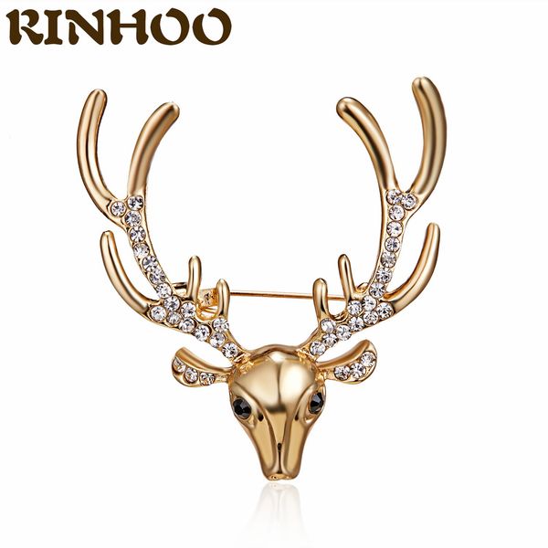 

new retro metal elk brooch pin animal crystal corsage suit coat lapel pins christmas gifts for women men jewelry accessoriesdio chan contact, Gray