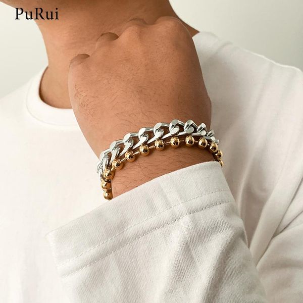 

Link, Chain PuRui Punk Small Beads Thick Bracelets For Women Layered Hand Chains Simple Set Men 2021 Jewelry Girls Gift
