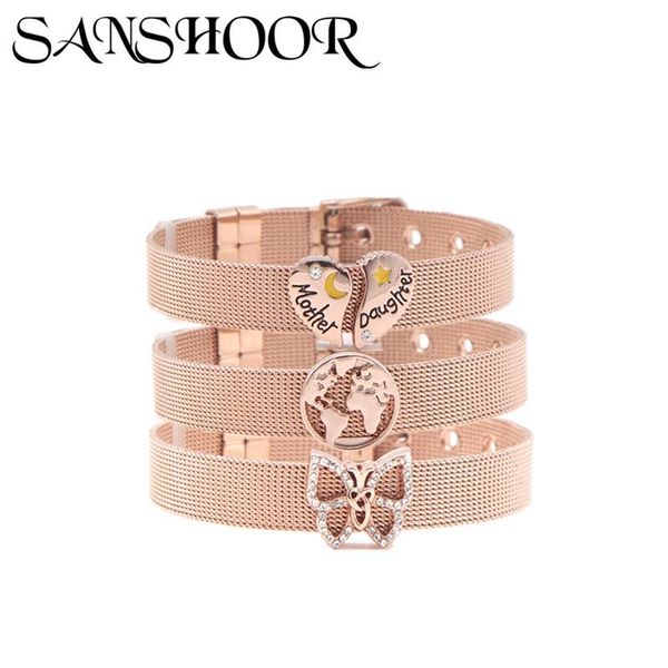 

charm bracelets drop sanshoor jewelry rose gold various slide charms fit 10mm stainless steel mesh bracelet set & bangle for women, Golden;silver