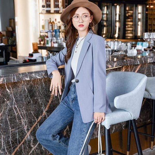 

women's suits & blazers 2021 autumn winter purple women chic long sleeve coat with pocket female outerwear office lady jacket workwear, White;black