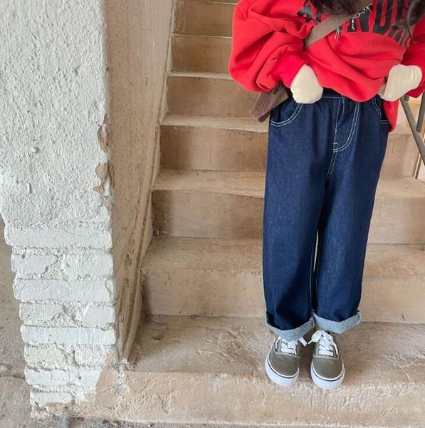 

jeans 2021 arrival girls boys denim thicken long pants winter fashion kids jean 2-8 years pw16, Blue