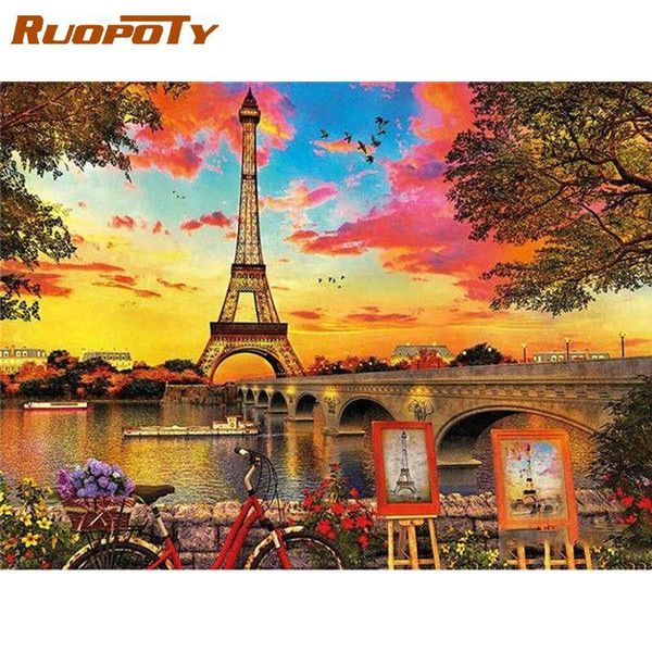 

paintings ruopoty frame diy oil painting by numbers for adults tower coloring scenery handmade home decor