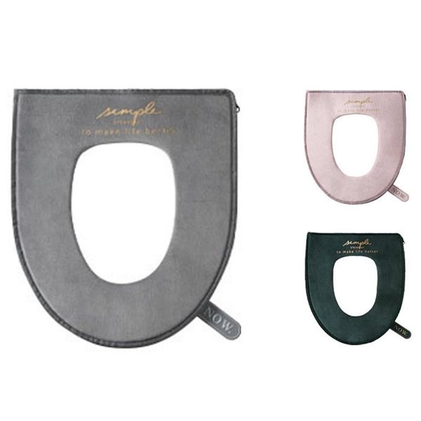 

toilet seat covers household winter velvet soft cushion, zipper with handle, warm