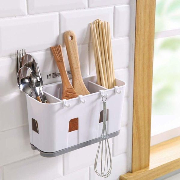 

kitchen storage & organization wall mounted cutlery drainer rack with drip tray utensils organizer spoon fork chopsticks holder caddy gadget