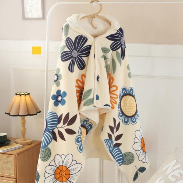 

blankets hooded printed shawl blanket wrap soft wearable throw rug for women men winter office nap sleeping