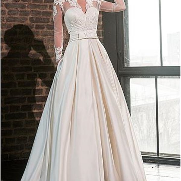 

vintage 2021 new sweetheart satin wedding with jacket long sleeve floor length bridal gowns pockets robe de mariage customed 50b7, White