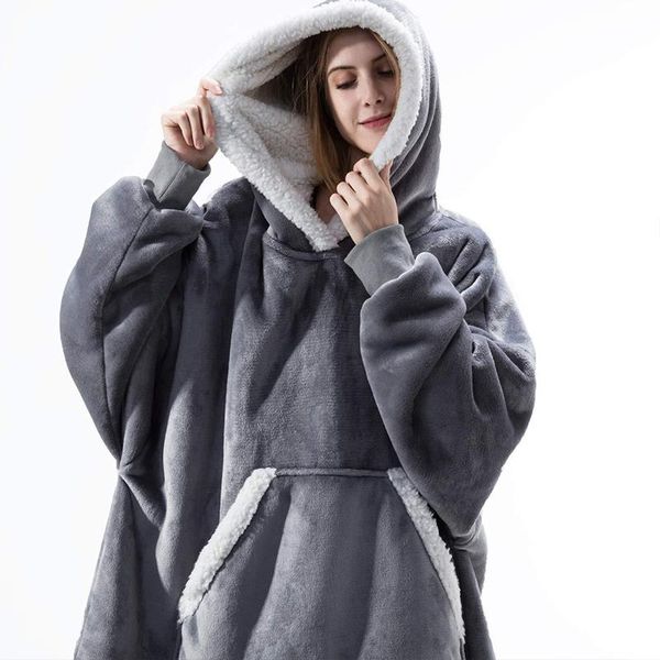 

women's hoodies & sweatshirts long women sweatshirt blanket winter plush fleece hoodie with sleeves ladies hooded pullover female, Black