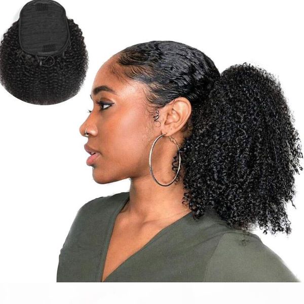 

ponytails 100% human hair afro kinky curly brazilian peruvian malaysian indian 100g per set hair extensions soft kinky curly clip-in hairs, Black