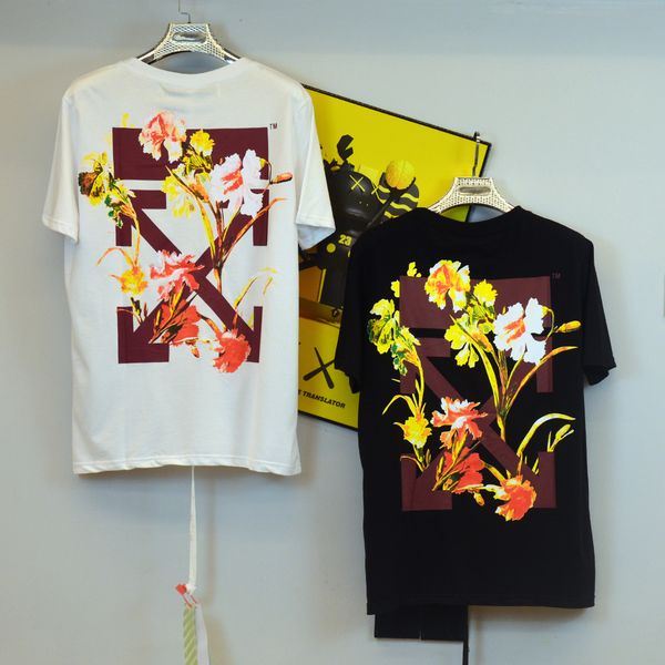 

short sleeves black off logo womens mans ow t shirt white oversized designers print plant flowers and plants arrows fashion clothing, White;black