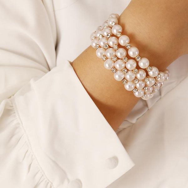 

link, chain pearl rhinestone multilayer bracelet for women fashion creative bracelets, Black