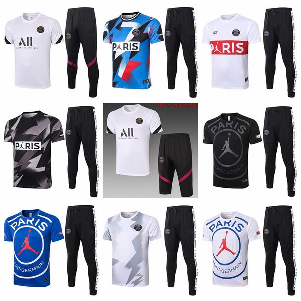 

paris tracksuit 2020/2021 polo paris short sleeves 3/4 pants long pants men training suit 2020 2021 paris football training suit f57, Gray