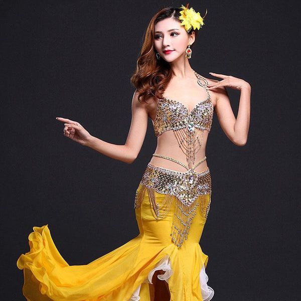 

new arrival 2021 belly dancing oriental dance costumes belly dance costume set performance (bra, belt, skirt) 3pcsbead set, Black;red