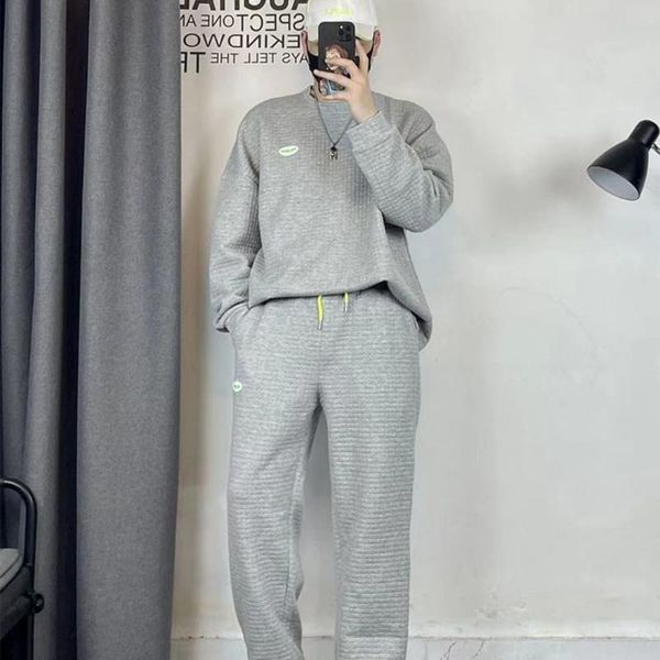 

men's tracksuits men winter casual sweatsuit two piece loose tracksuit long sleeve tee oversized t-shirts men's sets male chic mens, Gray