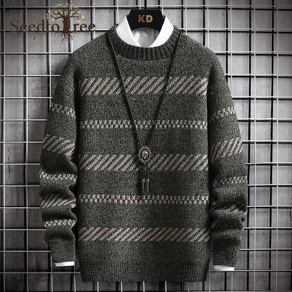 

men's sweaters striped korean sweater long sleeve round neck casual pullover, White;black