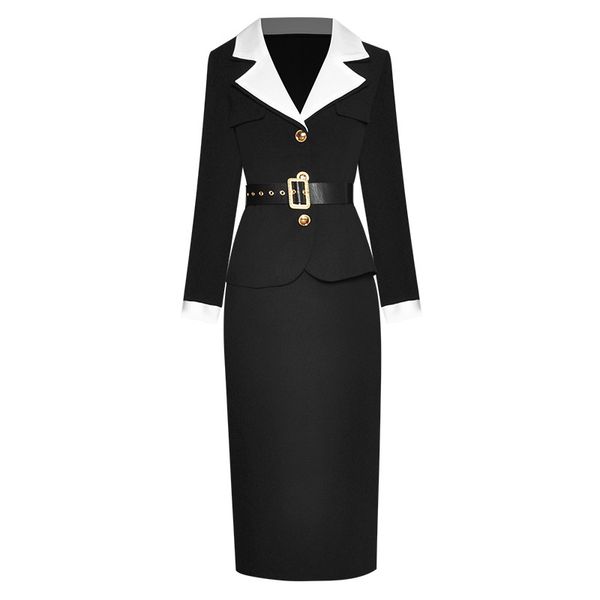 

elegant office lady formal business two piece outfit spring women runway fashion blazer and pencil skirt suit matching set, White;black
