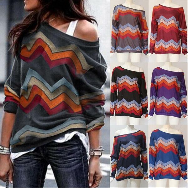 

women winter sweaters ladies stripe one shoulder crew neck long sleeve pullover knit sweaters loose jumper blouse, White;black