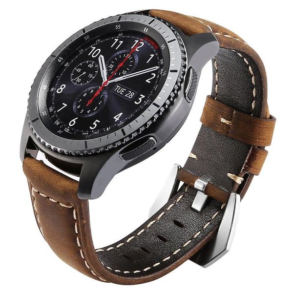 

watch bands for samsung galaxy 46mm band 22mm premium vintage crazy horse genuine leather strap gear s3 frontier classic, Black;brown
