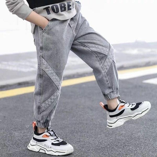 

kids boys spring autumn new fashion casual loose jeans pants children clothing high elastic waist beam foot denim trousers c155, Blue