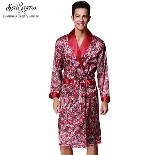 

sparogerss men's robes sleep lounge 2021 fashion faux silk sleep robe long sleeved luxury home clothing men home bathrobe wp020, Black;brown