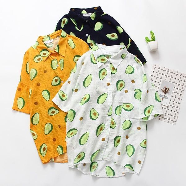 

hawaiian shirts women funny avocado printed turn down collar short sleeve casual shirts summer 2021 beach shirt women tee, White