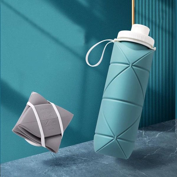 

water bottle 600ml outdoor sports folding collapsible grade silicone cup portable compression travel camping