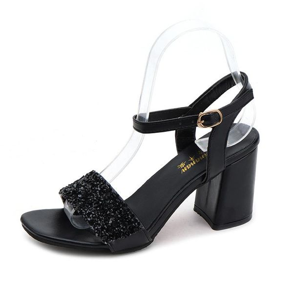

size 35 36 37 38 39 40 41 fashion sequins 2021 comfortable shoes women summer party dress sandals for wedges shoes woman heels, Black
