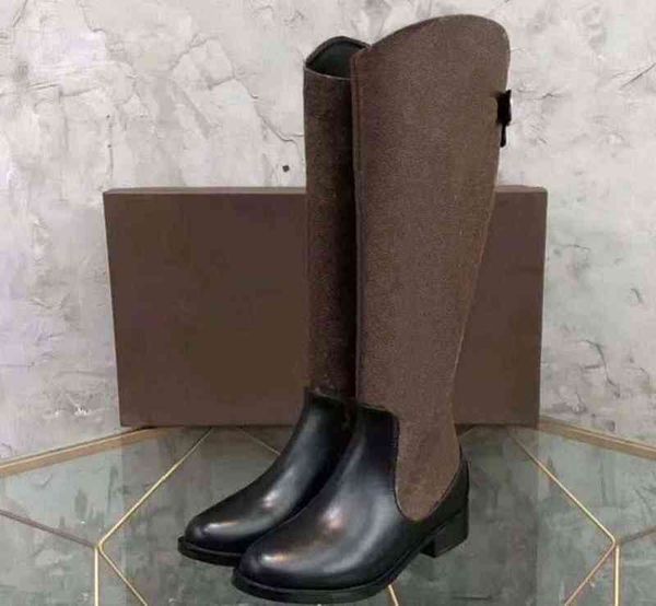 

fashion color matching round head women long boots female casual wild non slip leather boots cowboy, Black