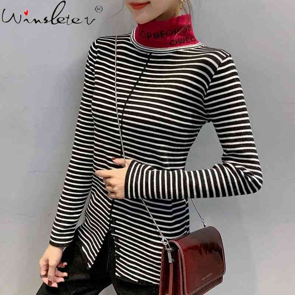 

women's sweaters knit turtleneck sweater pullovers autumn winter basic pullover slim fit striped stretchy t07801b acph, White;black