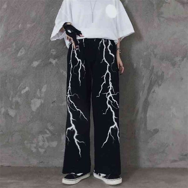

mingliusili vintage wide leg pant women spring fashion gothic pants streetwear black loose punk print trousers 210915, Black;white