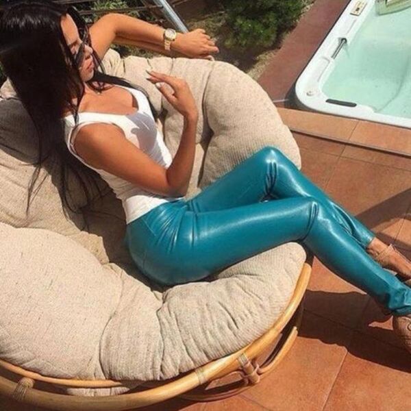 

women's pants & capris 2021 faux leather special offer vadim pantalon mujer women sales woman trousers pu candy color tight plus, Black;white