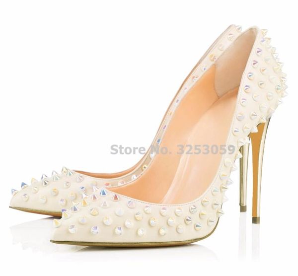 

almudena rivets pointed toe 12cm high heel shoes designer slip-on studded gladiator shoes nightclub pumps wedding heels, Black