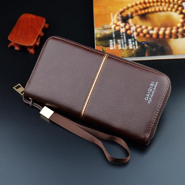

men's wallet long zipper clutch bag soft business casual large capacity mobile phone wallets, Red;black