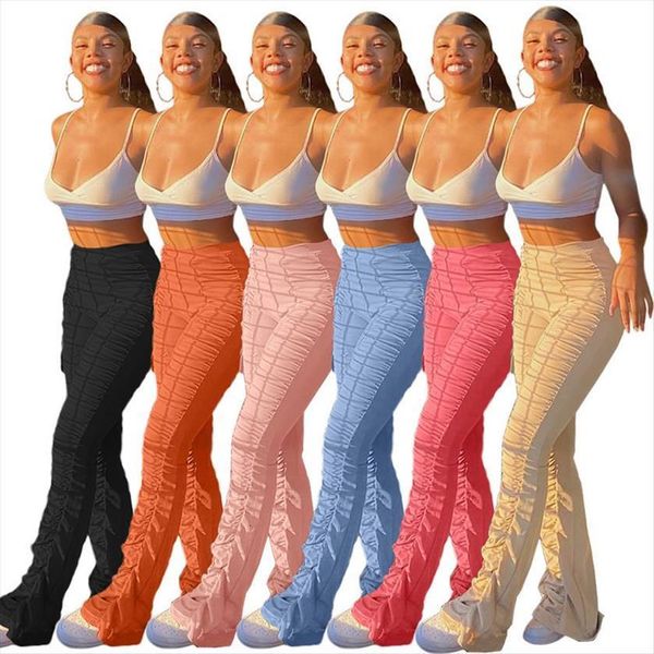 

tnnaoff stacked leggings flare womens capri fall fashion elastic plus size high waist stretch streetweat lounge trousers, Black;white