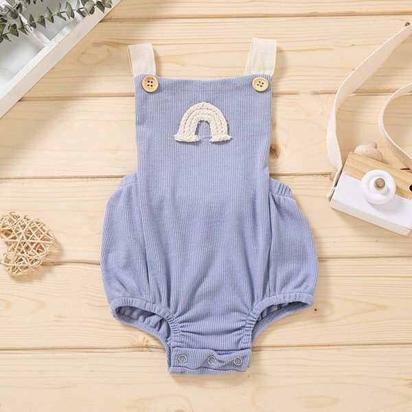 

kids baby boys romper summer born girls sleeveless rainbow print knitted rompers one-pieces suspender jumpsuits outfits, Blue