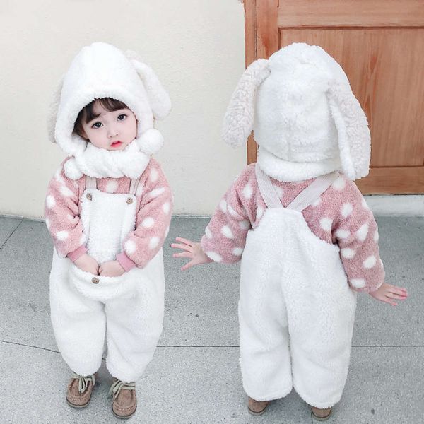 

baby's super cute lovely winter clothes baby children's plush and thickened backpack pants three piece set little girl's swea, Blue