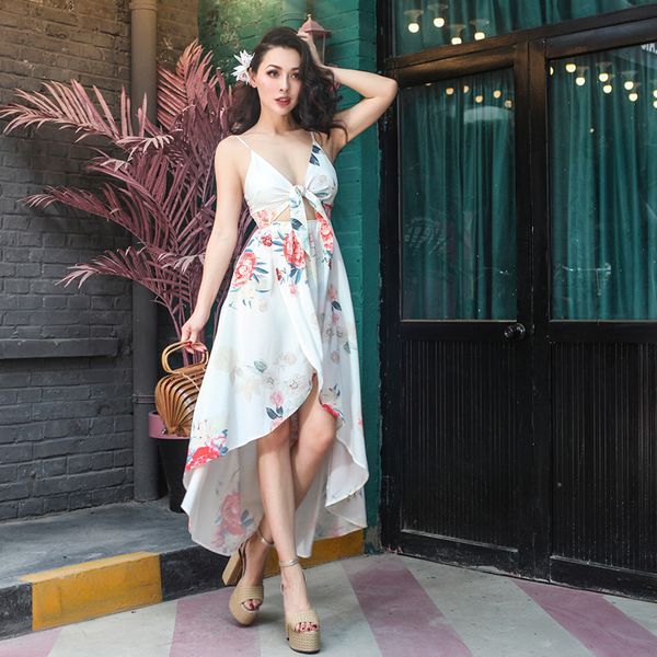 

summer holidays very lower irregular court adjustable strap dressed floral printed rzog, Black;gray