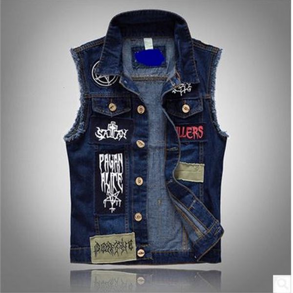 

men's vests men pactwork cowboy coat single breasted turn down collar plus size spring autumn jean denim waistcoat j1798 ymq4, Black;white
