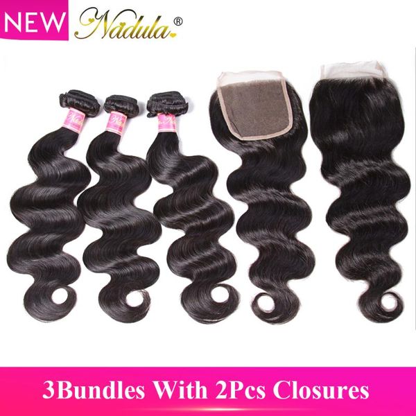 

human hair bulks nadula 3 bundles with 2pcs closures malaysian body wave closure 100% remy lace, Black