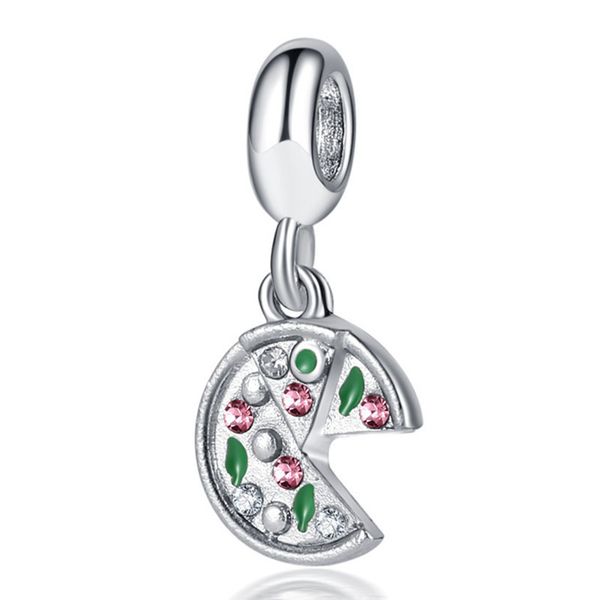 

1pcs cute pizza pendant diy beads adapting to original pandora charm bracelet ladies jewelry making gifts, Silver