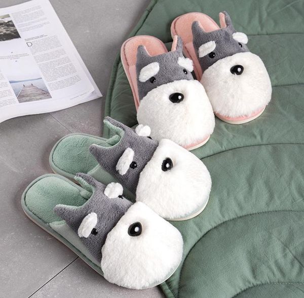 

cotton slipper woman household lovely dog slippers 2021 winter home fur indoor lovers man women couples non-slip, Black