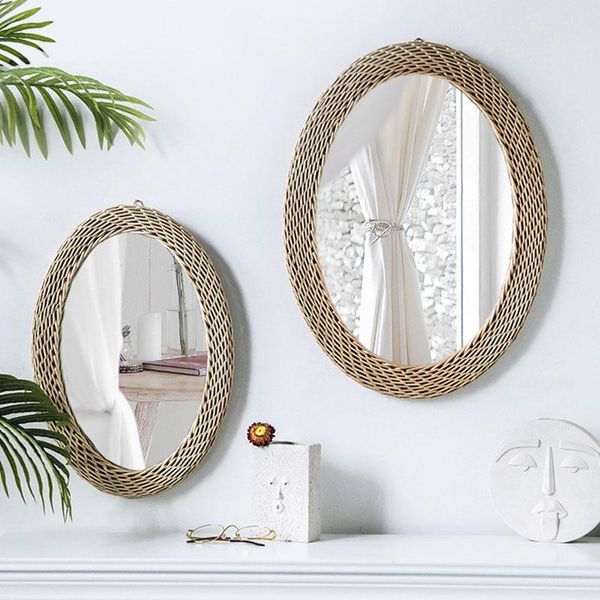 

rattan decor mirror handmade weave mirrors home bedroom vanity mirror modern creative wall decoration mirrors 2021 japanese home