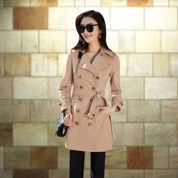

women's trench coats long classic windbreaker waterproof british high-end english style autumn winter gabadian solid color size coat l4, Tan;black