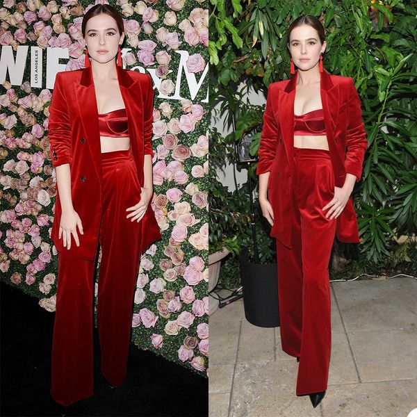 2022 Red Velvet Women Blazer Suits Abito da damigella d'onore 2 pezzi Set Ladies Party Wear Capispalla femminile Chic Casual Suit