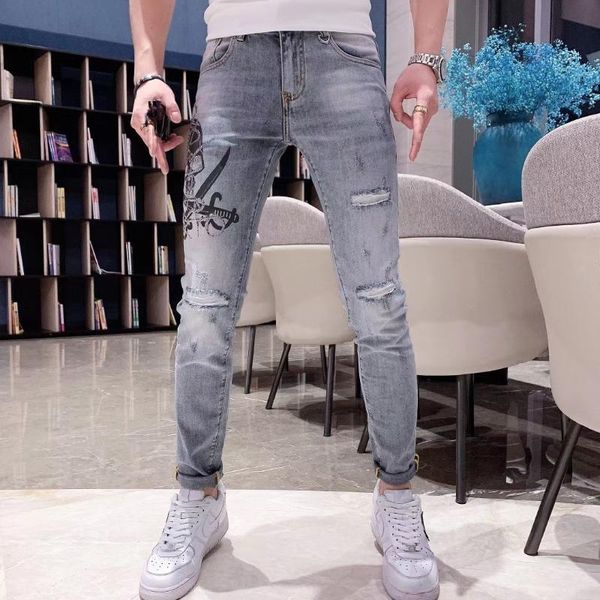 

men's jeans 2021 spring and summer fashion youth slim versatile pants, Blue